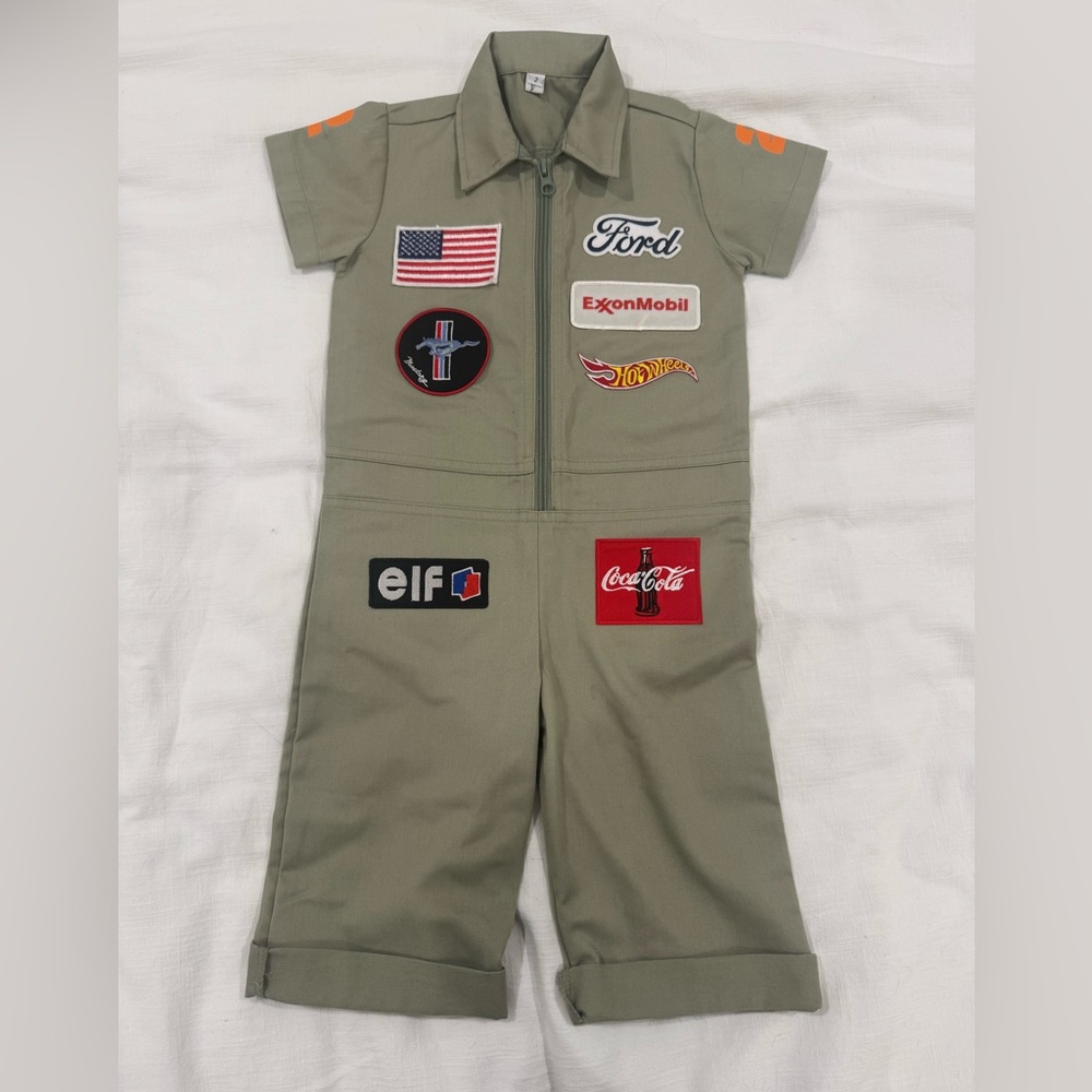 Toddler Race Track Jumpsuit Coveralls with Patches size 2T